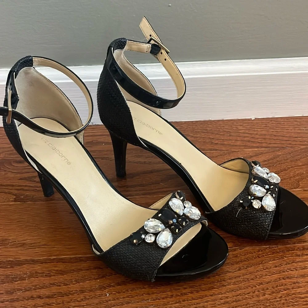 Jeweled black heels